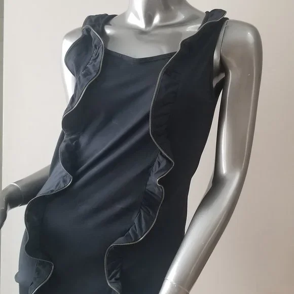 Black Top With Zipper Ruffle - Picture 1 of 3